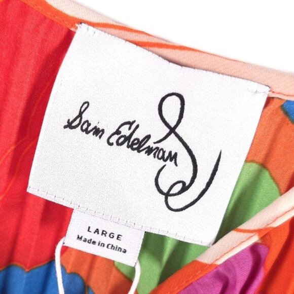 NWT Sam Edelman Women’s Midi Dress Retro Floral Plisse Bright Colorful LARGE - Picture 5 of 12